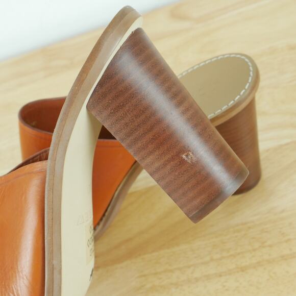 J Crew Size 10 Marlow Mules Brown Leather Slides Block Heel Sandals Preppy Boho - Picture 7 of 13